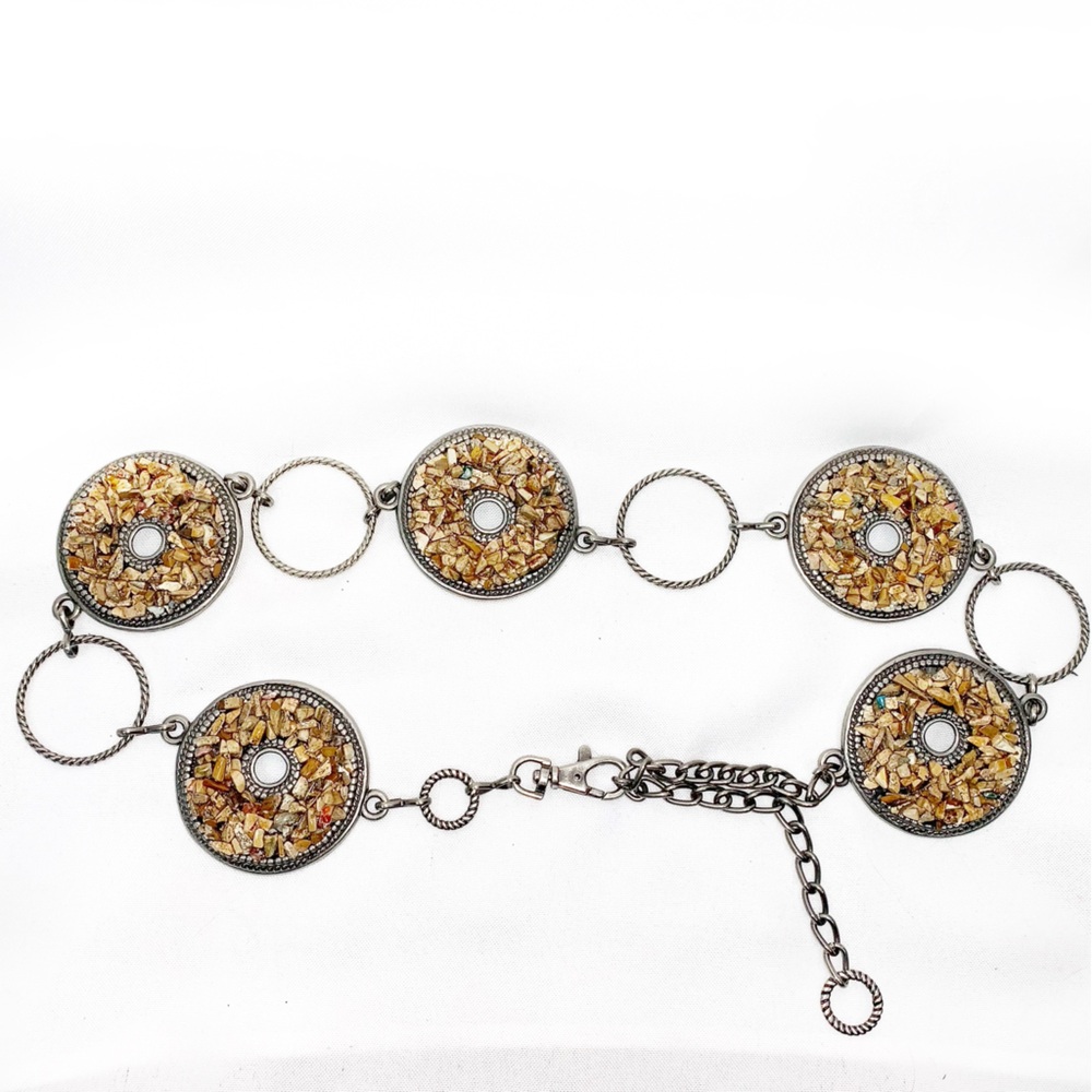 Boho Y2K Beaded Stone Embellished Chain Belt Concho
